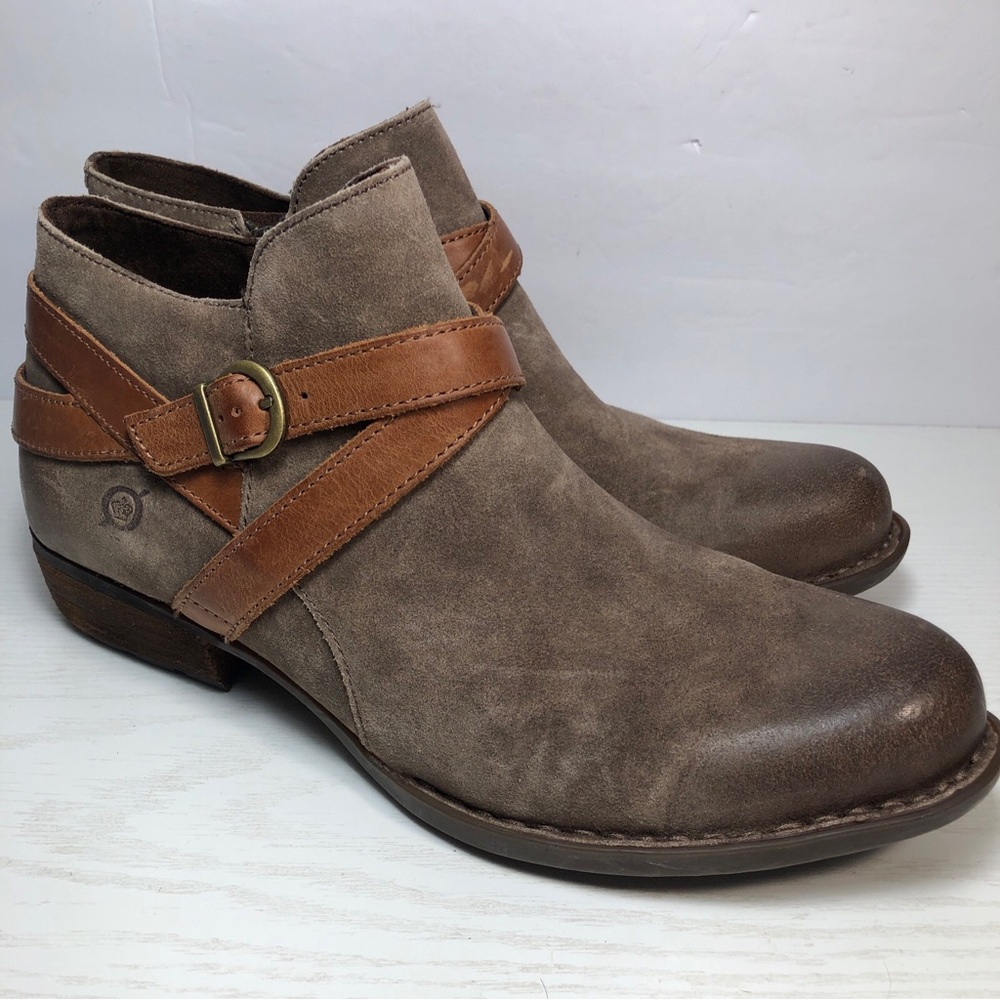 Born Women's Kelle Ankle Boot BR0061855 Taupe/Brown Size 9M Leather Buckle